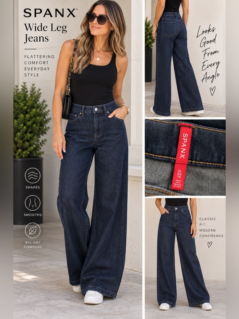 SPANX Dark Indigo High Rise Wide Leg Denim Jeans XL